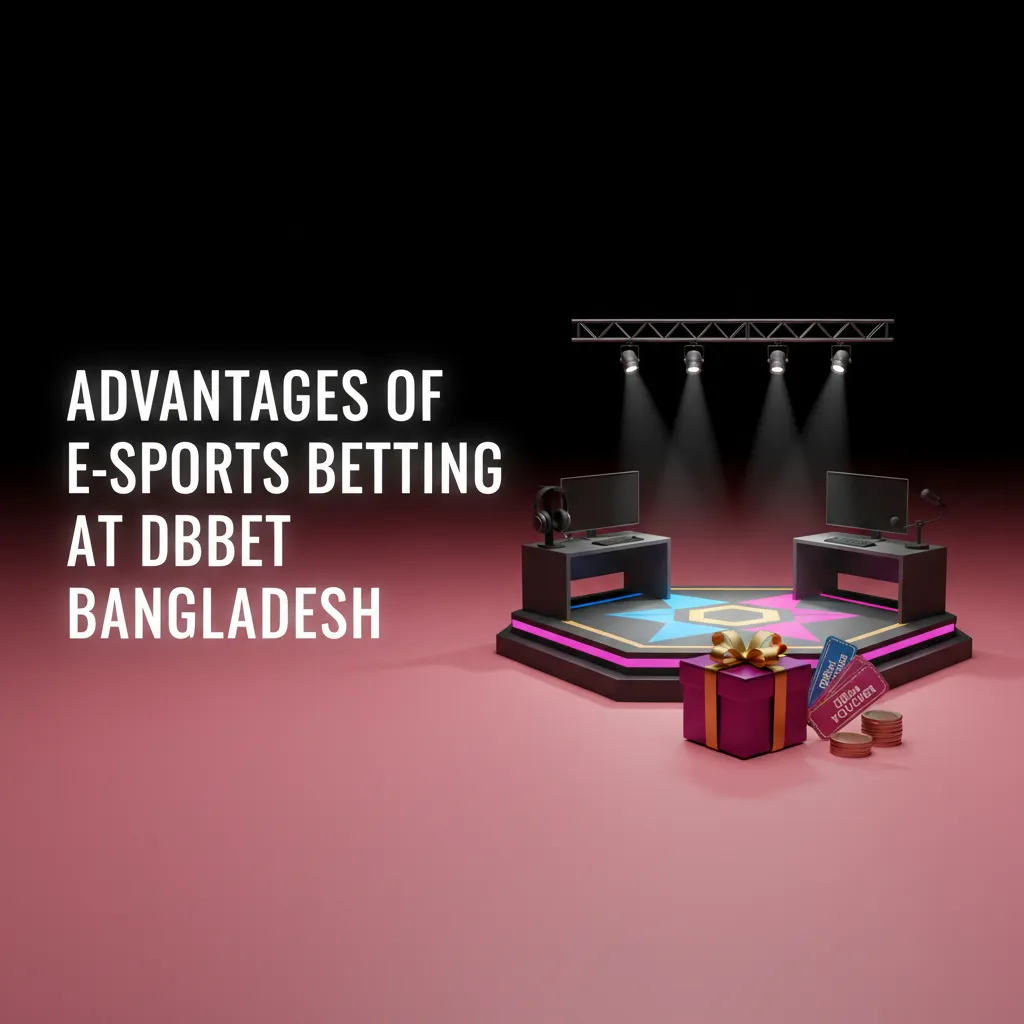 Graphic listing DBBet Bangladesh esports betting advantages: odds, wide markets, BDT payments, promos, 24/7 support, app.