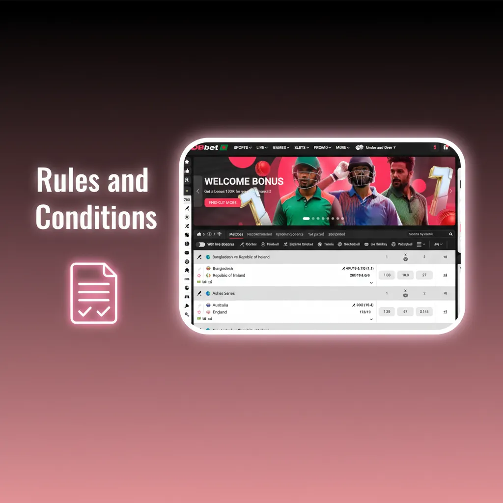 Bangladesh betting and casino rules: 18+ only, one account, KYC before withdrawals, bonus wagering, no abuse or match fixing.