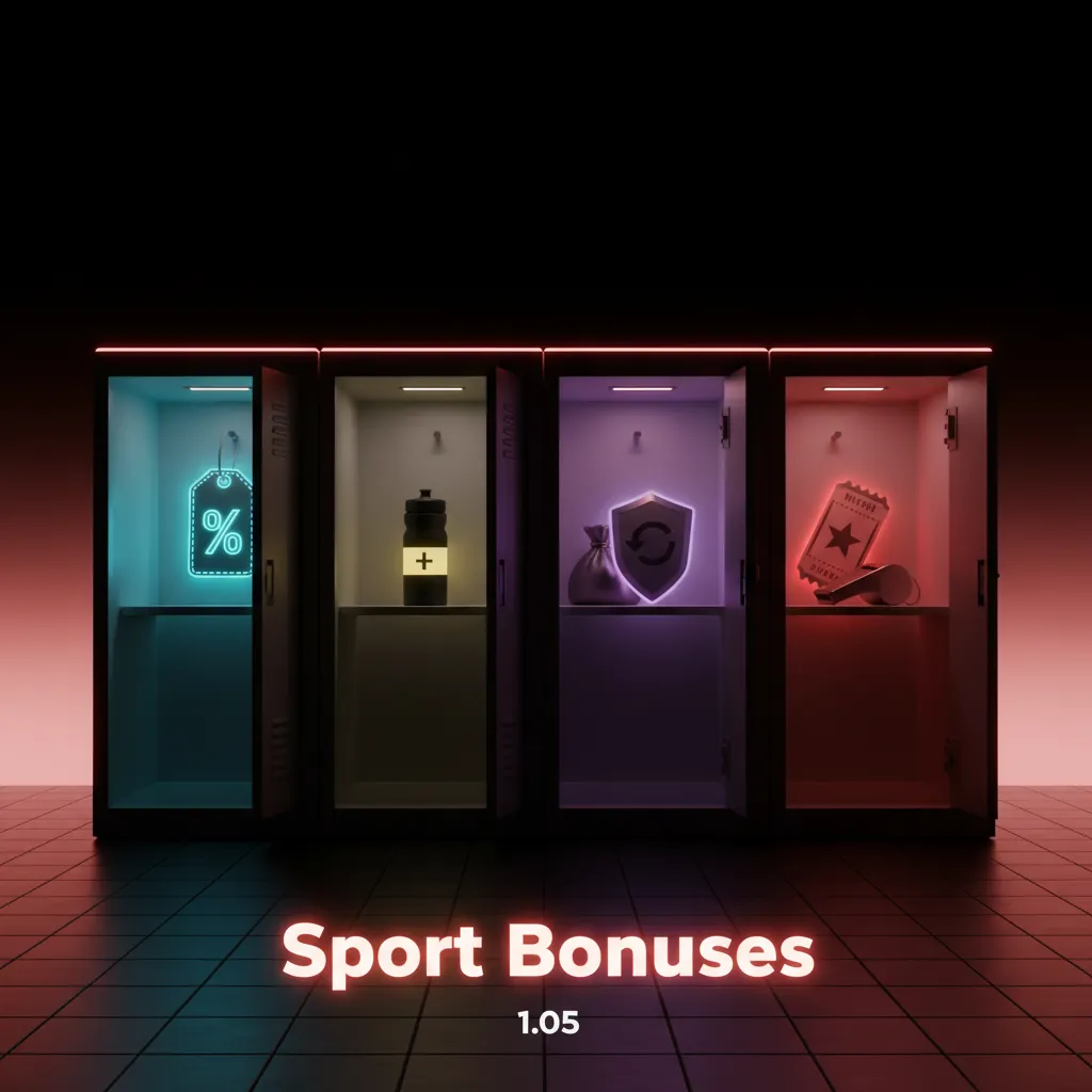 Sport Bonuses banner listing First Bet Insurance, Acca Boost, Cricket Weekly Free Bet, and Esports Cashback with key terms.