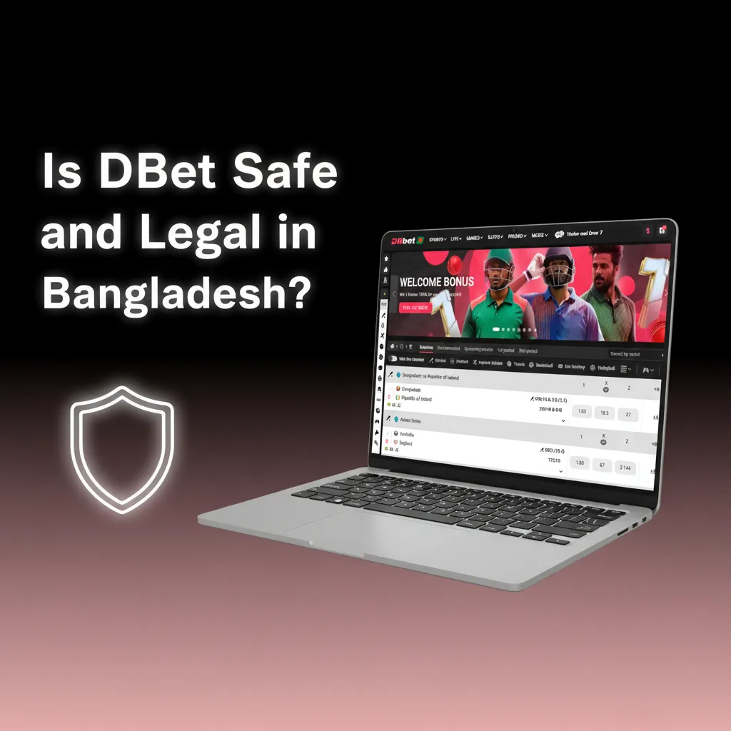 DBBet safety graphic: shield, lock, and Bangladesh map showing licensed, SSL-encrypted, compliant, responsible gaming