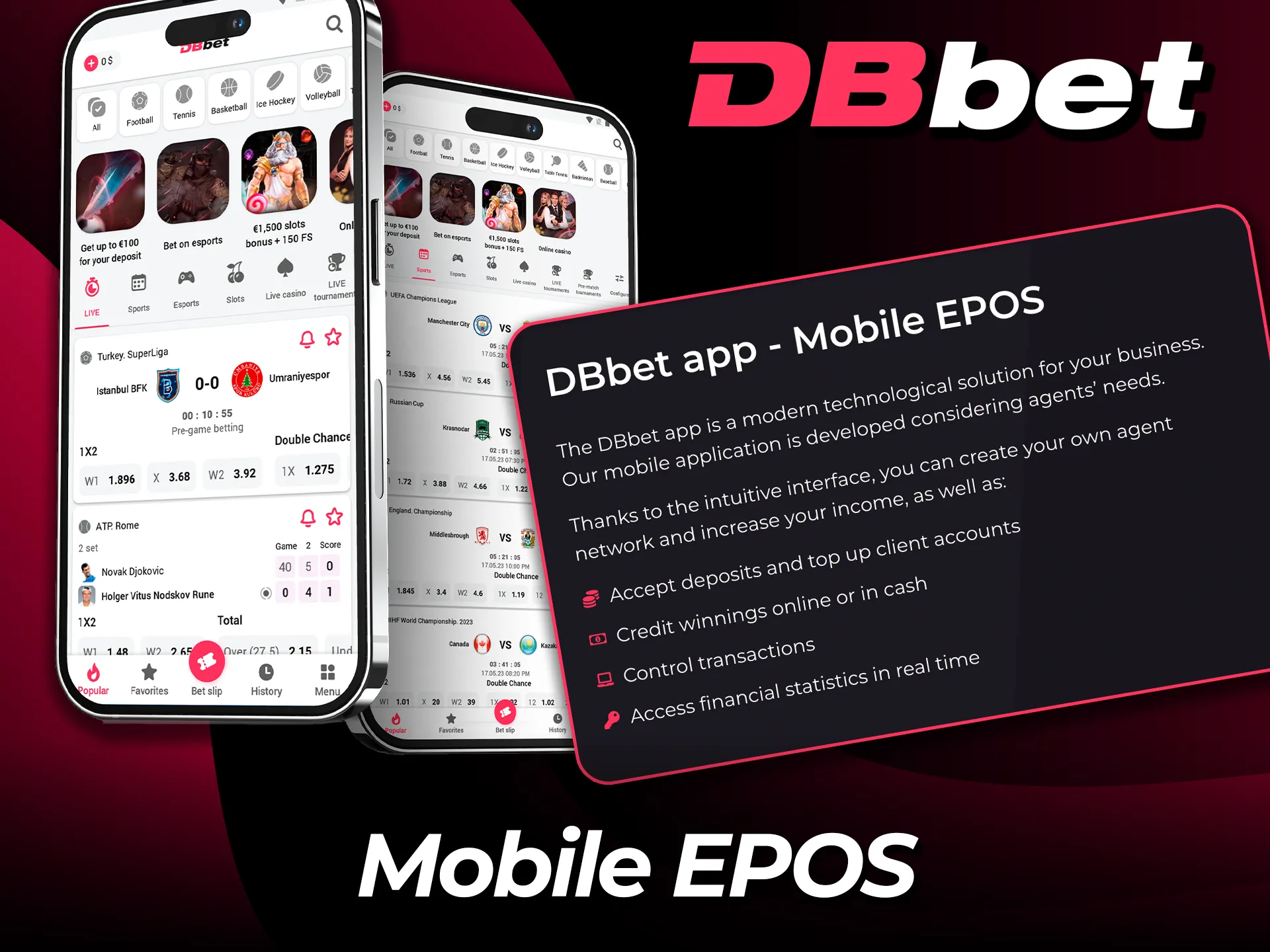 Download the DBbet mobile EPOS app and manage agent operations easily.