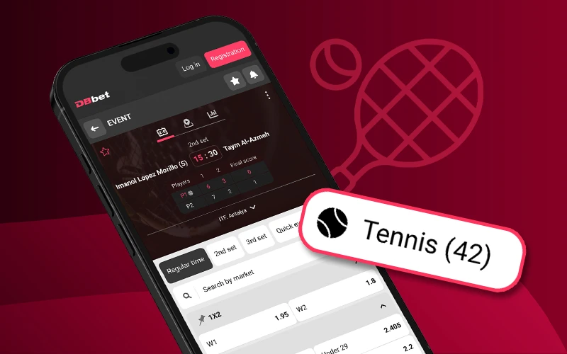 Bet on tennis matches through the DBbet app and stay mobile.