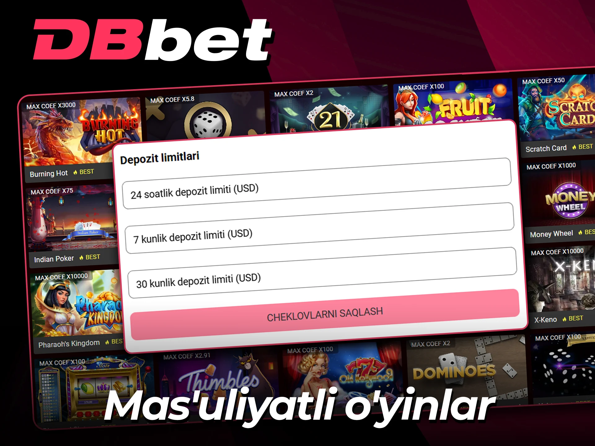 Rasmiy DBBet saytida mas'uliyatli o'yin tamoyillari bilan tanishing.