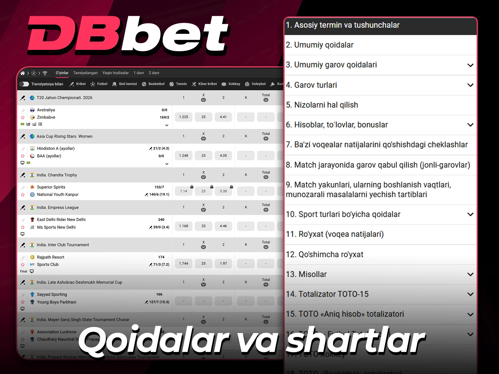 Rasmiy DBBet saytida o'yin qoidalari bilan tanishib chiqing.