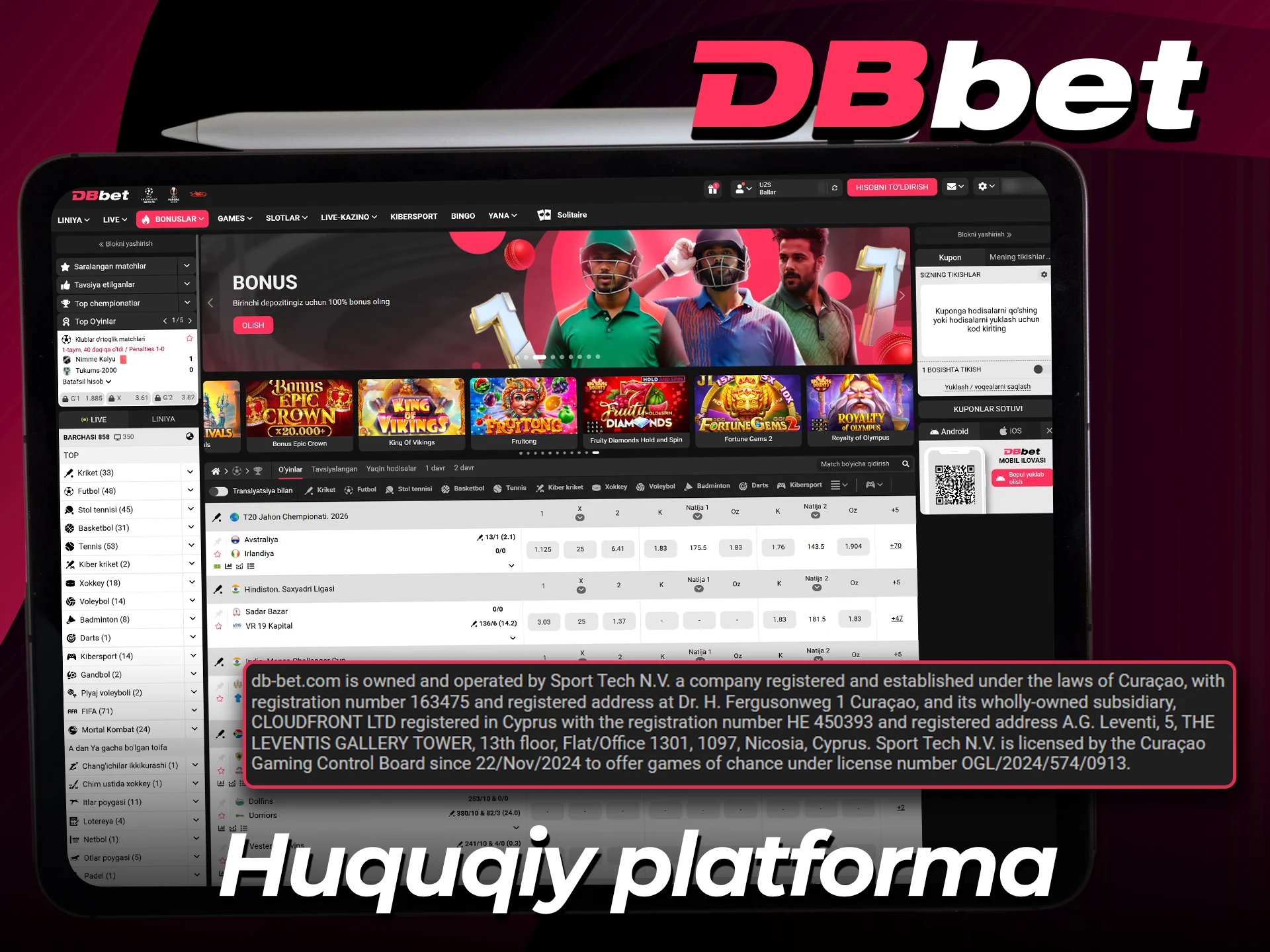 DBBet huquqiy maqomini tekshiring.