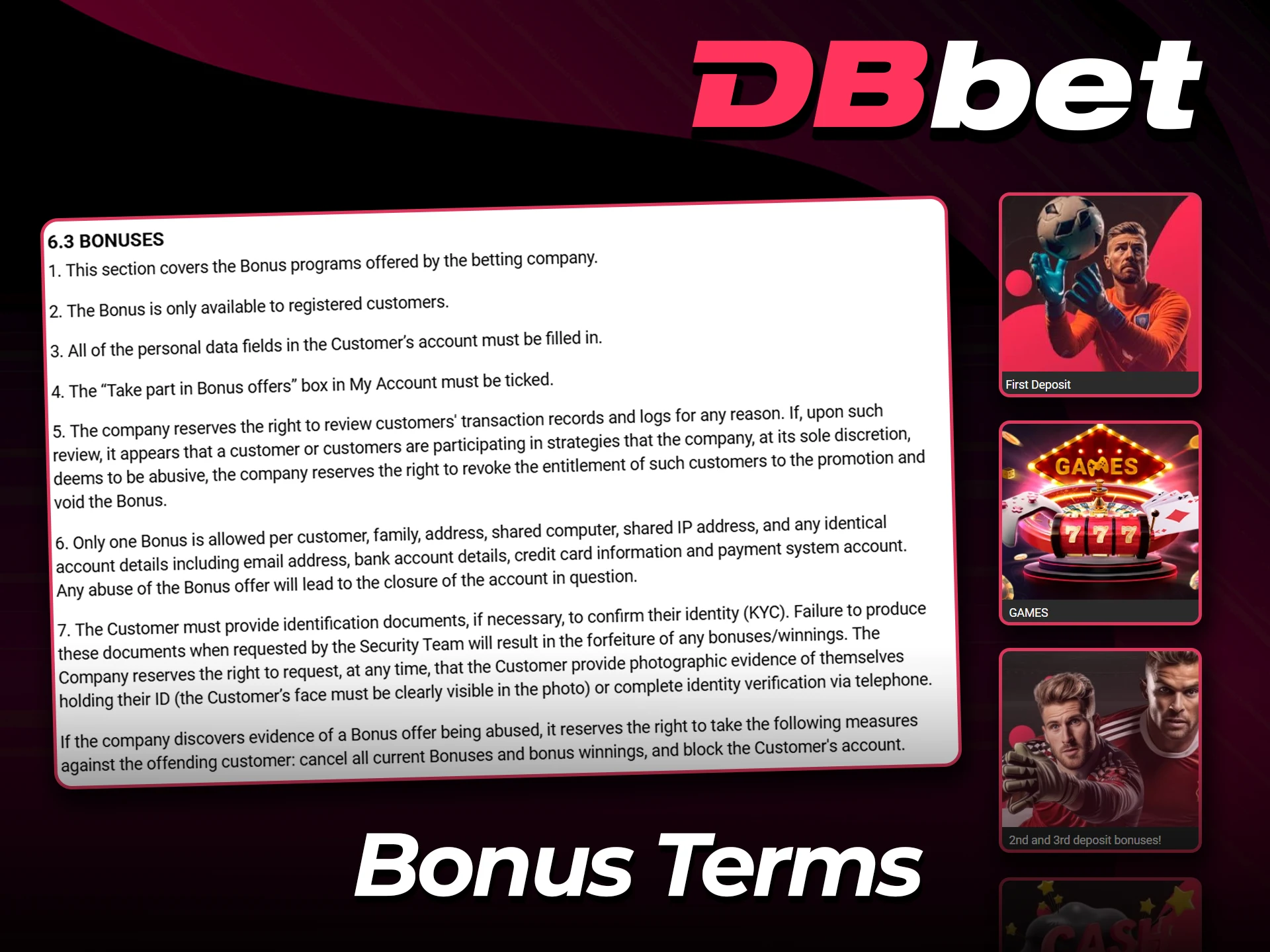 Read the official DBbet website bonus terms clearly.