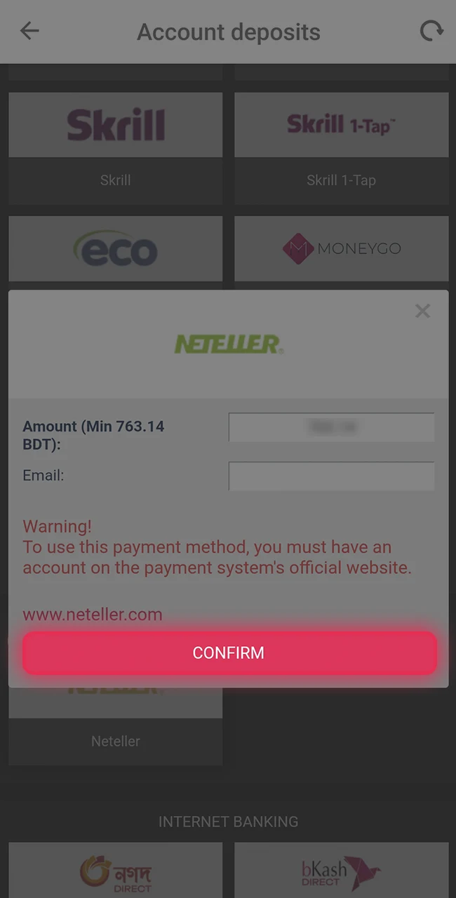 Add money securely on the official DBbet website.