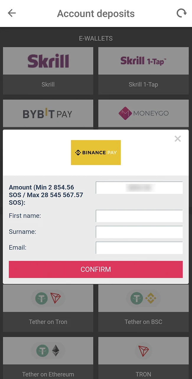 Specify your deposit amount on the official DBbet website.