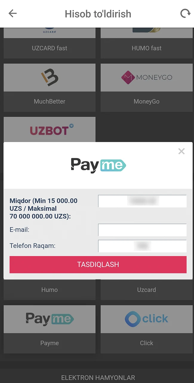 Depozit miqdorini DBbet rasmiy veb-saytida ko'rsating.