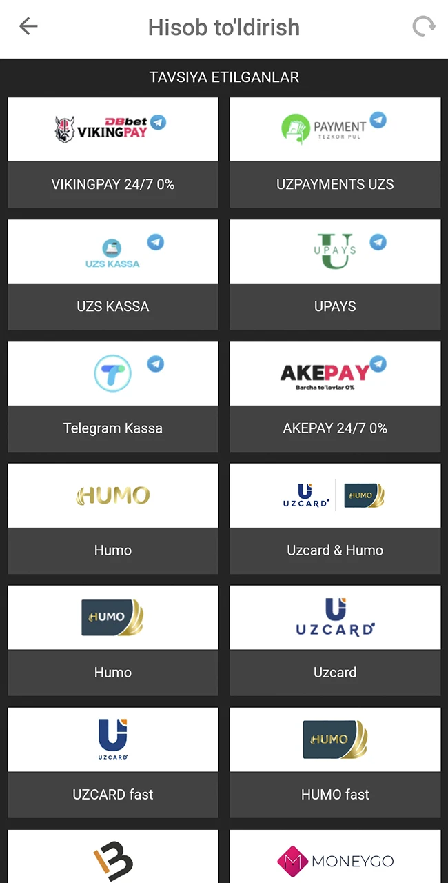 DBbet o‘zingizga mos bank opsiyasini tanlang.