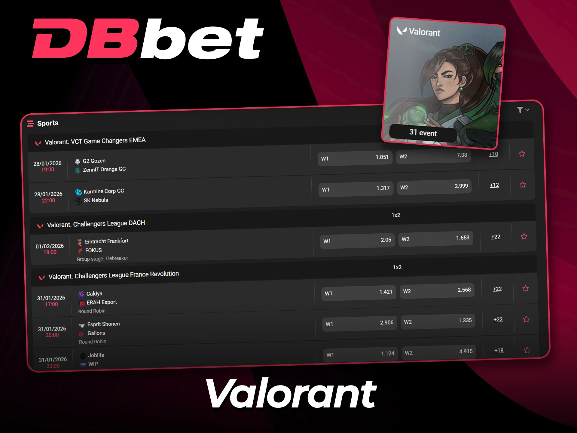 Enjoy Valorant betting markets on the official DBbet website.