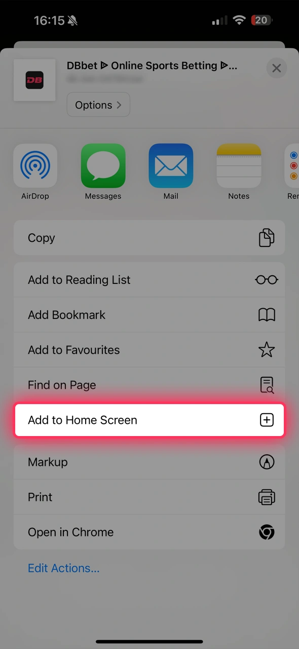 Rasmiy DBBet belgisini telefoningiz bosh ekraniga qo‘shing.