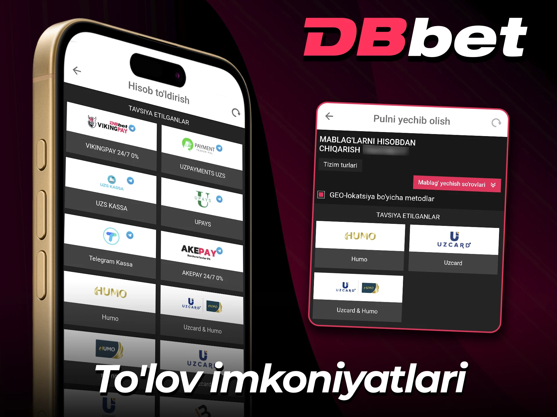 O'zbekiston uchun qulay DBBet to'lov usullari ro'yxati.