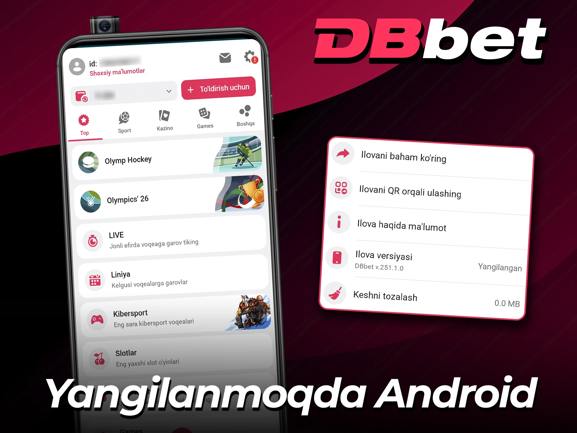 Android uchun yangi DBBet APK faylini o'rnating.