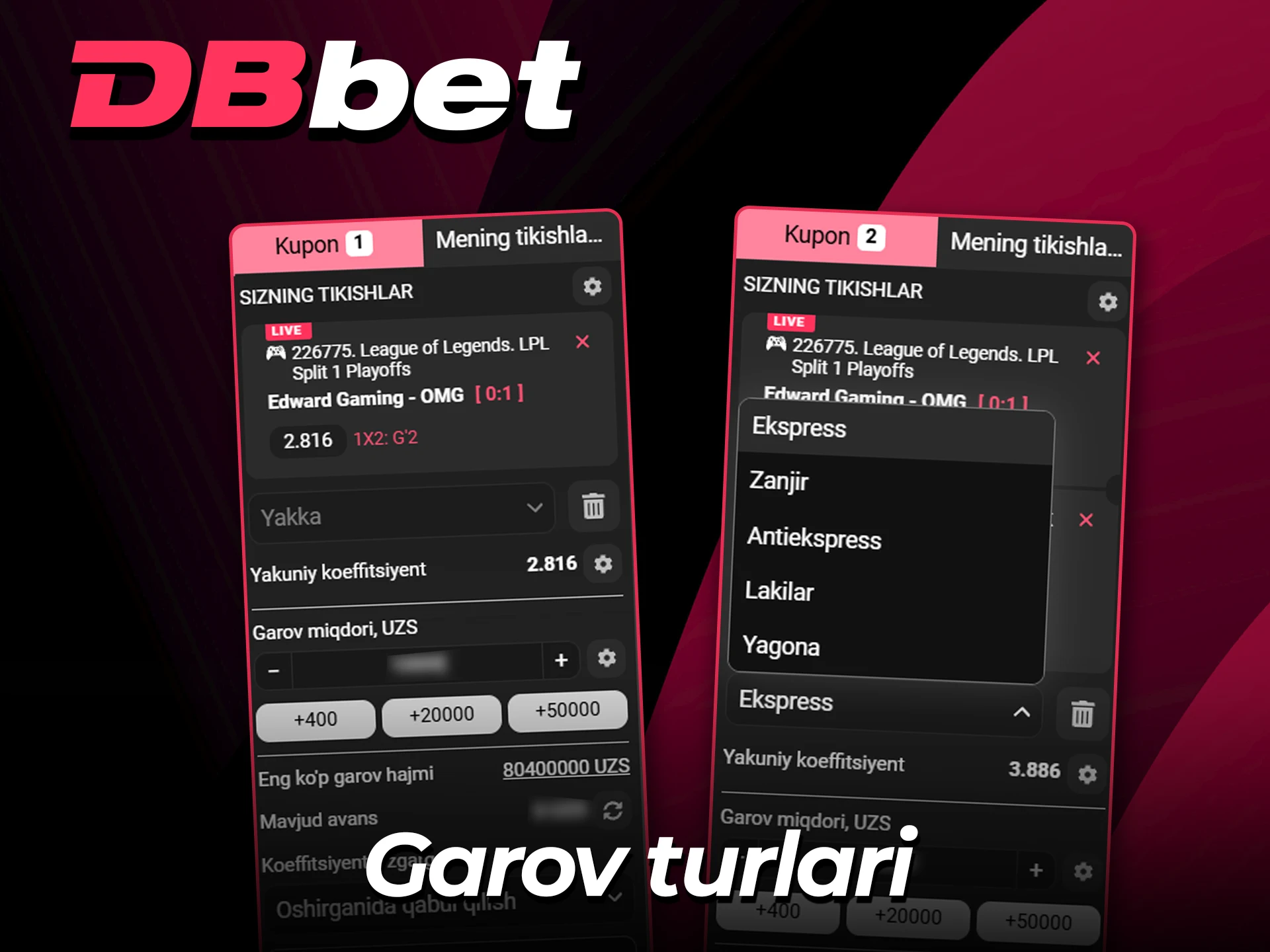 DBbet saytida mavjud kiber sport turlariga garov turlarini ko'ring.