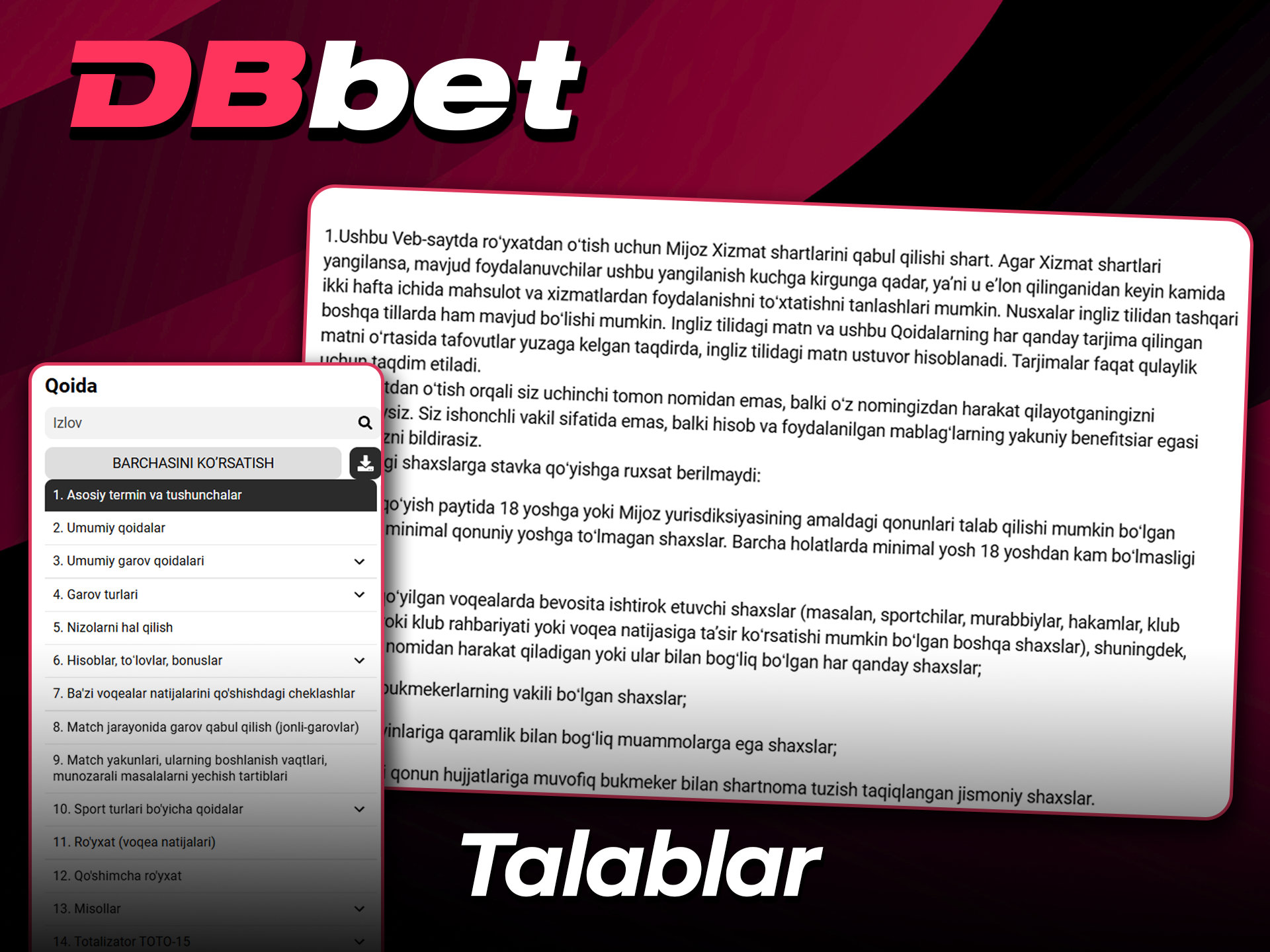 DBbet veb-saytida ro'yxatdan o'tish shartlarini o'qing.