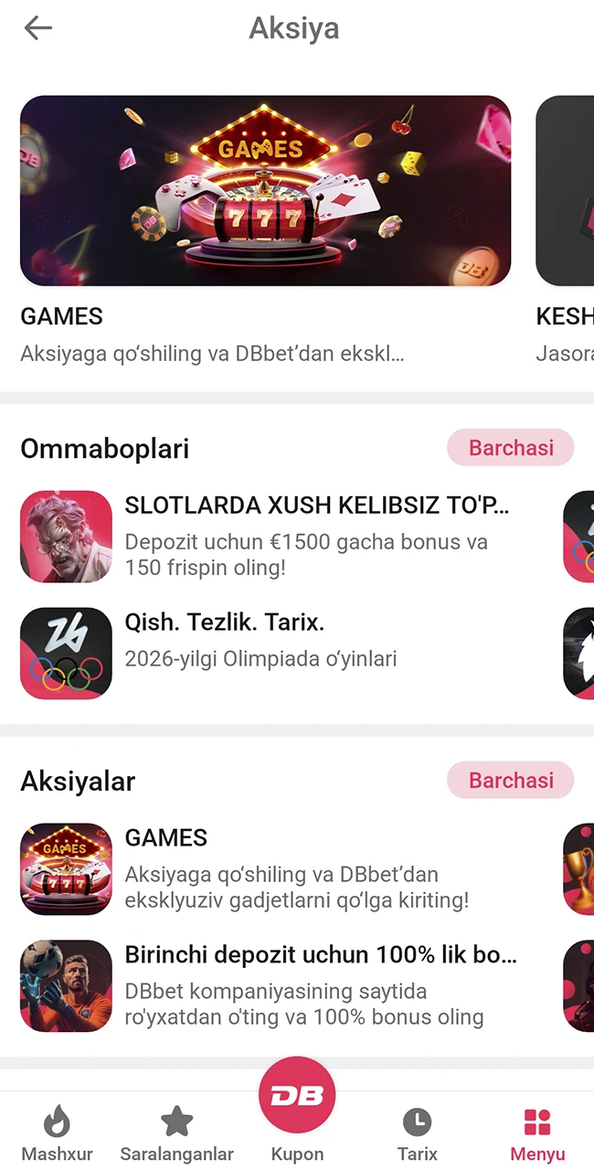 DBBet platformasida eksklyuziv bonuslarni qo‘lga kiriting.