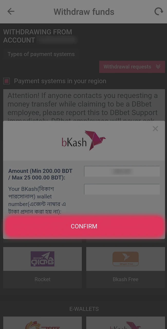 Specify your payout details on the official DBBet website.