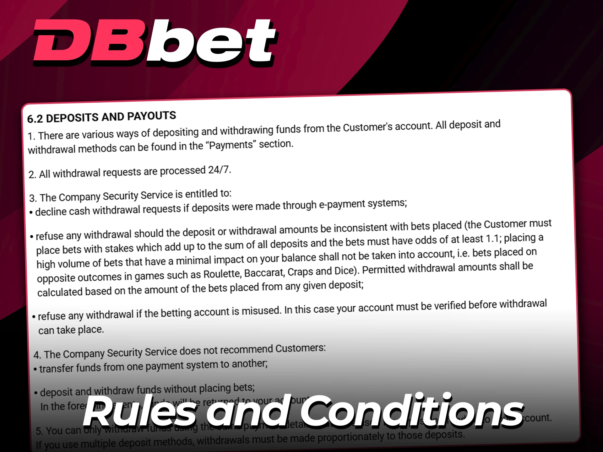 Review the payout terms at DBBet.