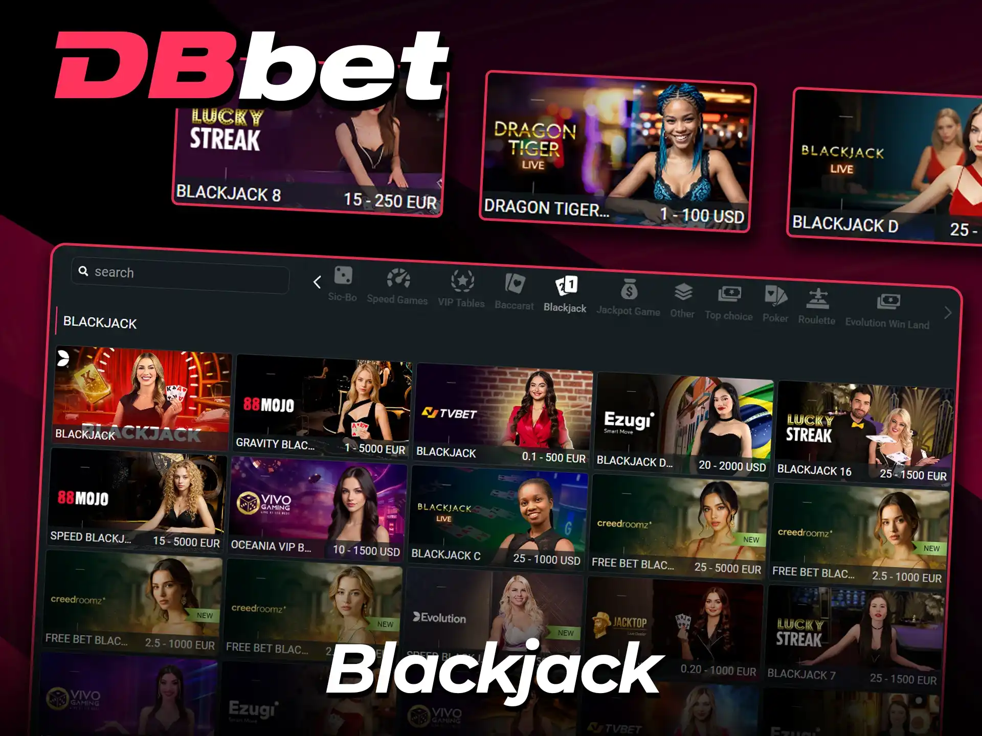 Compete in live Blackjack games at DBBet.